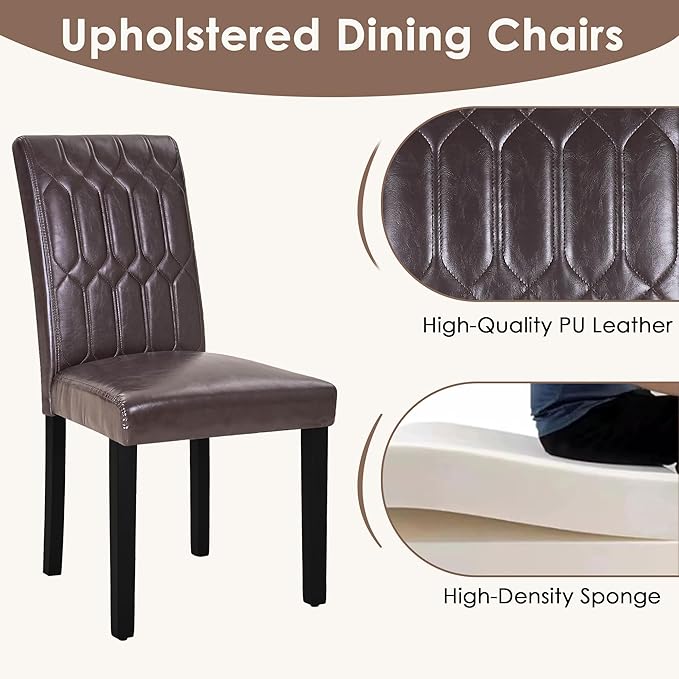 VECELO Upholstered Dining Chairs Set of 4, Modern PU Leather Accent Parsons, Solid Wood Legs w/Rubber Footpads, for Living Room Kitchen, Coffee