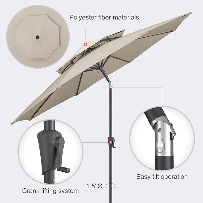 9ft Outdoor Patio Umbrella - 2-Tier Table Umbrella Waterprool UV Protection, Sombrillas de Patio with Push Button Tilt, Sun Umbrella for Pool, Porch, Garden, Backyard (Taupe)