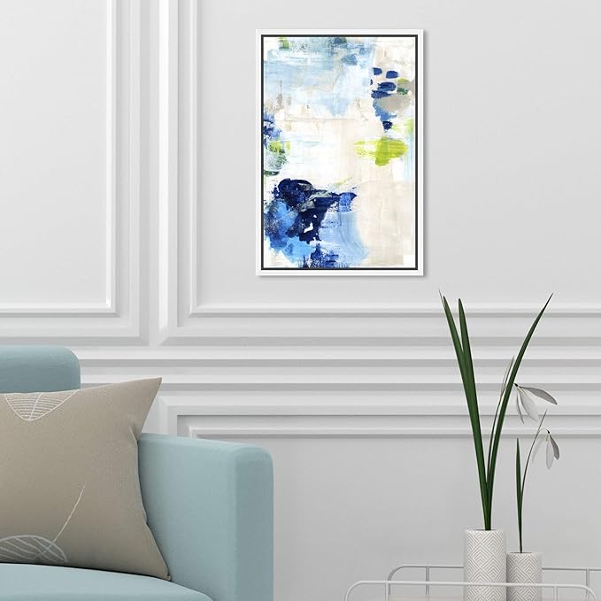The Oliver Gal Artist Co. Abstract Framed Wall Art Canvas Prints 'Perks' Paint Home Décor, 10" x 15", Blue, White