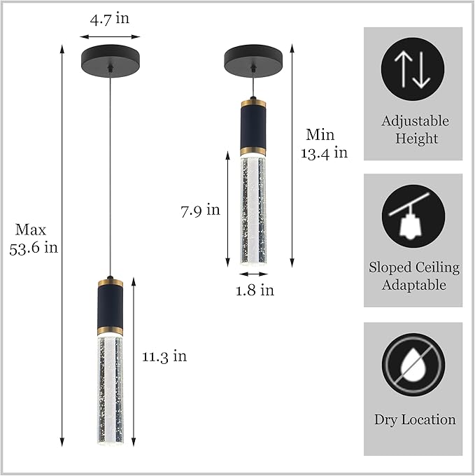 3-Pack Modern Crystal Pendant Light for Kitchen Island, Elegant Black Gold LED Bubble Hanging Chandelier Lighting Fixture for Dining Room Bedside