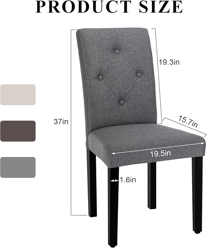 VECELO Upholstered Dining Chairs Set of 2, Modern Fabric and Solid Wood Legs &High Back for Kitchen/Living Room- Dark Gray