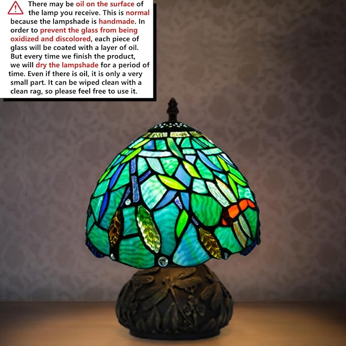 JHuiLap Small Tiffany Stained Glass Lamp, 3 Color Temperatures Bedside Lamp, 8 Inch Mushroom Desk Light for Bedroom Living Room Office Home Decor (Wheat Pattern)