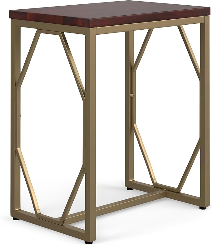 SIMPLIHOME Selma Contemporary 20 Inch Wide Metal and Wood Accent Side Table in Cognac, For the Living Room and Bedroom