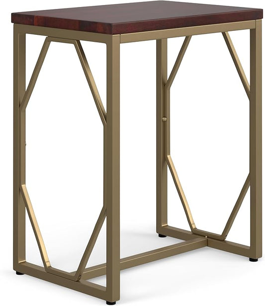 SIMPLIHOME Selma Contemporary 20 Inch Wide Metal and Wood Accent Side Table in Cognac, For the Living Room and Bedroom