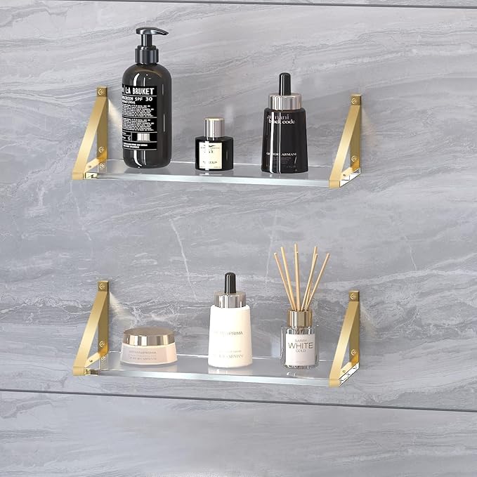 Clear Acrylic Floating Shelves, Crystal-Clear, Sturdy 10mm Thickness, Wall Shelf Set of 2 for Living Room