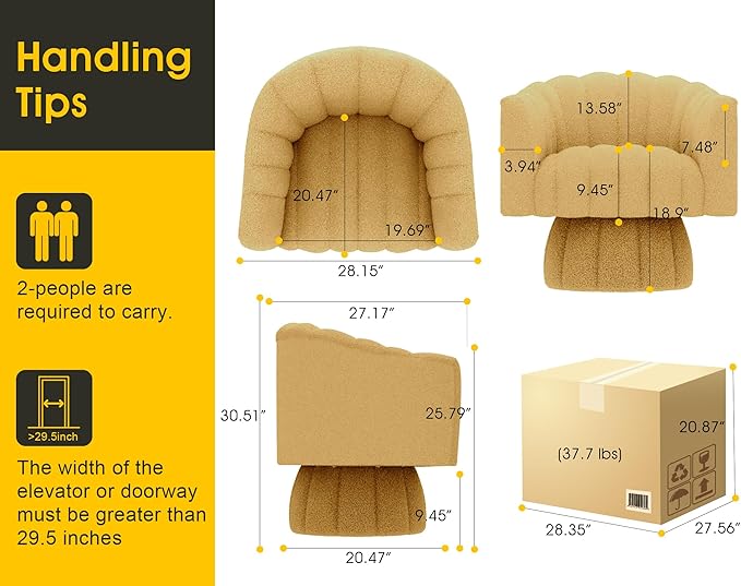 360 Degree Sherpa Swivel Cuddle Barrel Accent Sofa Chairs, Round Teddy Armchairs with Wide Upholstered, Furry Boucle Reading Chair for Living Room, Bedroom, Office, Waiting Rooms (Mustard)