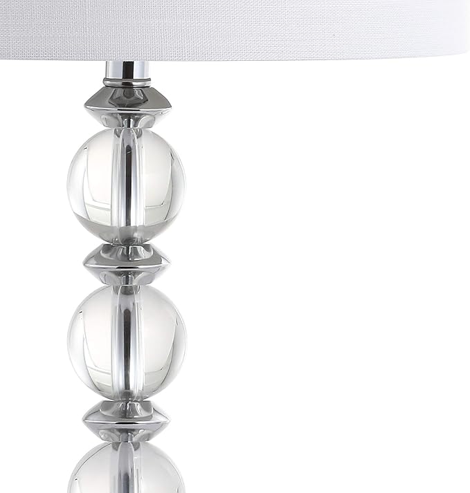 JONATHAN Y 26" Clear/Chrome Crystal LED Table Lamp Set of 2, Transitional Faceted Glass and Metal Nightstand Lamps with White Linen Drum Shade, LED Bulbs Included JYL5041A-SET2