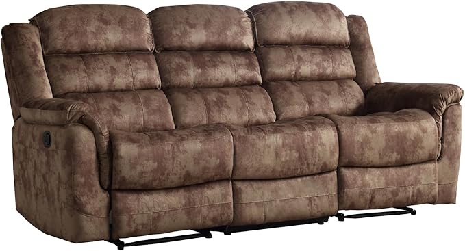EBELLO Reclining Sofa for Living Room, Extra Wide Modern Overstuffed 3 Seat Recliner Manual Sofa Chair, Breathable Soft Fabric and Padded Seat, Brown