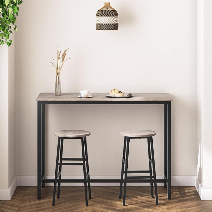 Bar Stools, Set of 2 Round Bar Chairs with Footrest, 24.4 Inch Kitchen Breakfast Bar Chairs, Industrial Bar Stools, Easy Assembly, for Dining Room, Kitchen, Greige BAHG0201Z (Pack of 3)