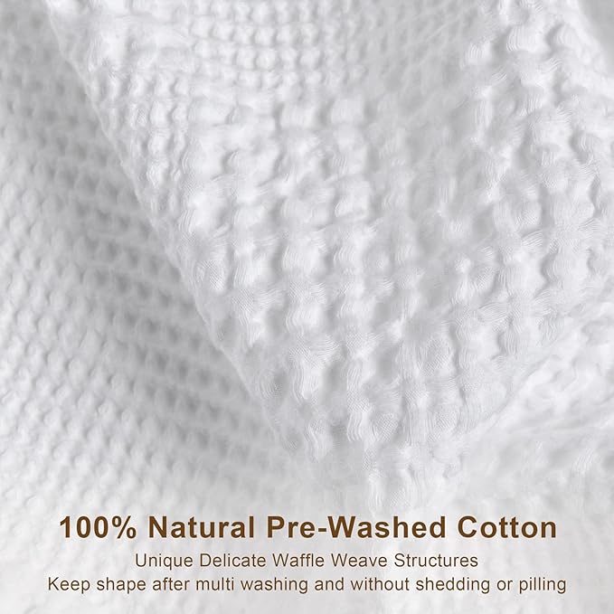 meadow park Cotton Waffle Blanket with Cotton Sateen Binding - Full/Queen Size - Lightweight and Breathable - Washed Waffle Throw - White Color.