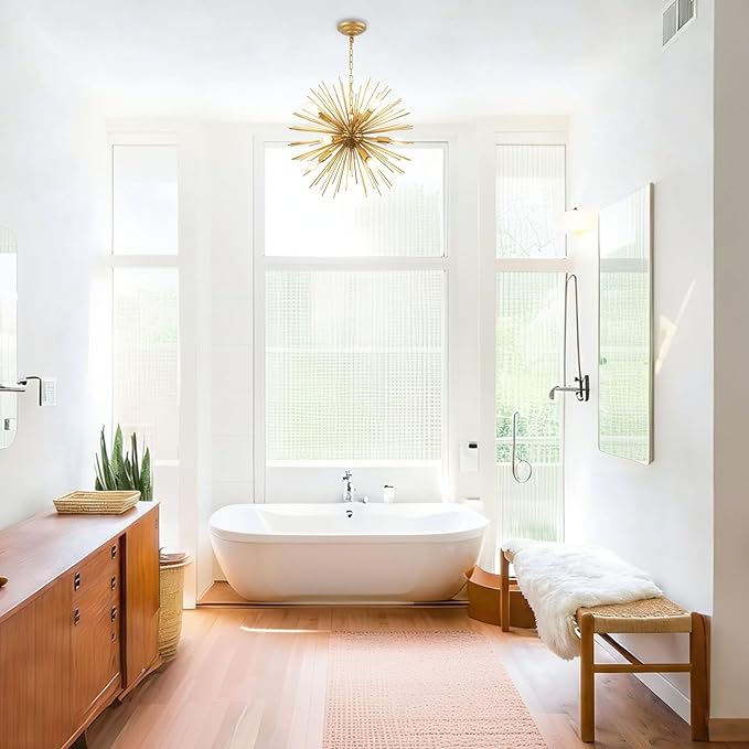 Modern 20in Gold Sputnik Chandelier 9-Lights Mid-Century Starburst Chandelier Solid Metal Firework Satellite Urchin Light Fixture Over Table for Foyer Dining Room Kitchen Bedroom Living Room