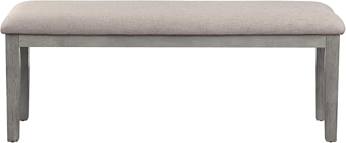 Homelegance Blair Upholstered Dining Bench, 48" W Entryway Bench, Sturdy Solid Wood Frame, Wire Brush Brown Finish, Comfortable Cushion Seat, Easy Assembly, Modern & Traditional - Grey