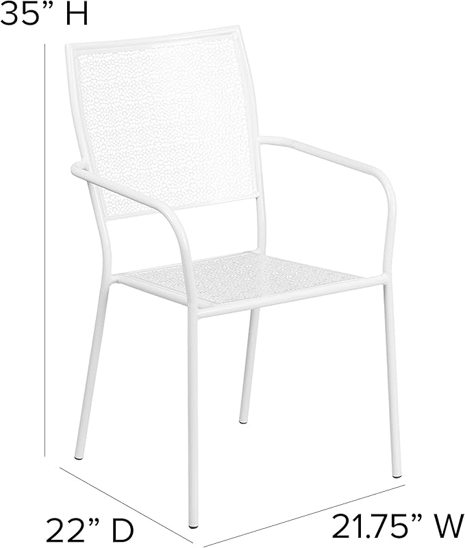 Flash Furniture Oia Commercial Grade 5 Pack White Indoor-Outdoor Steel Patio Arm Chair with Square Back