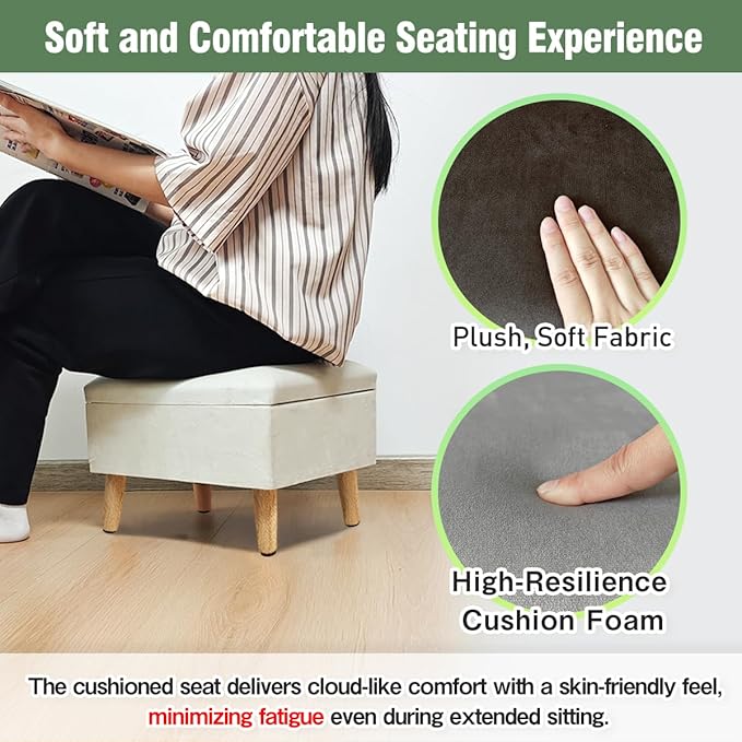 lumizone Small Ottoman with Storage Footstool Compact Foot Rest Stool for Living Room Under-Desk Entryway or Bedroom 10.63" Low-Height Storage Ottoman Cube Lightweight & Stylish (Beige)