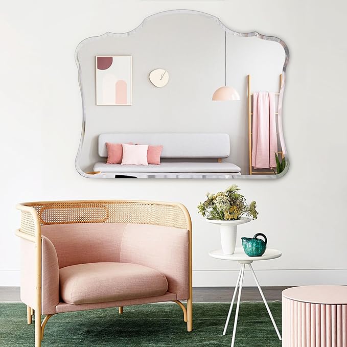 Muzilife 28 x 22 Frameless Cloud-Shape Wall Mount Mirror Bathroom Wall Decor Luxury Vanity Mirror for Bedroom Livingroom Dining Room Entryway Hallway