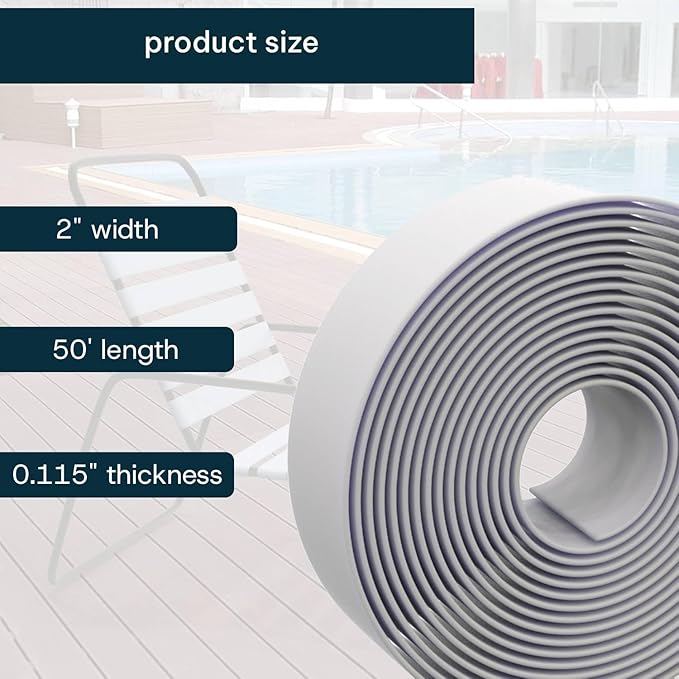 2 Inch Wide, 50ft Long Vinyl Strap - Replacement Straps for Patio Chairs - Vinyl Strapping for Patio Furniture Repair - Durable Seat Repair Kit for Lawn Chairs, Outdoor Furniture (White)