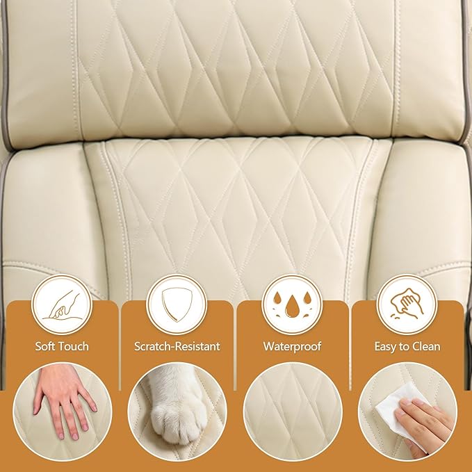 Power Leather Reclining Sofa Chair with LED Light for Adults,Single Recliner with USB Port/Storage,Leather Couch for Living Room Furniture Sets/RV Car/Home Theater/Office(1 Seat,Beige)