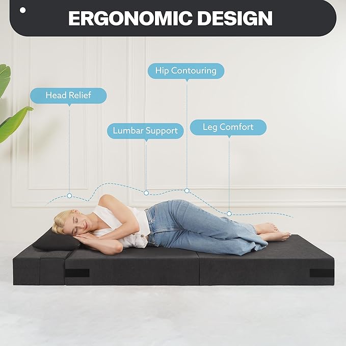 Fvkind Folding Sofa Bed, 4 in 1 Convertible Fold Out Single Chair Bed with Pillow, Memory Foam Futon Chair, Foldable Futon Couch, Foldable Sofa Mattress for Living Room, Bedroom, Guest Room, Dark Grey