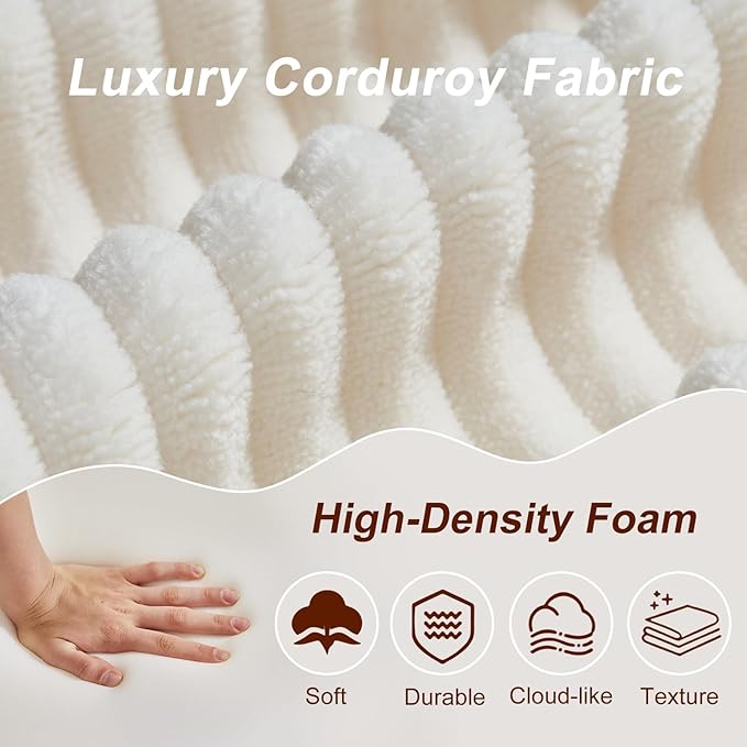 SUYOLS Corduroy Cloud Couch with Pillow, Premium Memory Foam, No Assembly Required, Deep Seat Sofa in Box, Space-Saving Chair for Home, Living Room, Bedroom, Apartment, Office, Loveseat, Beige