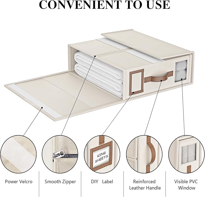 6 Pack Bed Sheets Organizers And Storage (King Size),Foldable Sheet Organizer With Handle For Linen Closet,Bedding Organizer Storage For Sheets, Duvet Cover (Beige, XCDSN-002