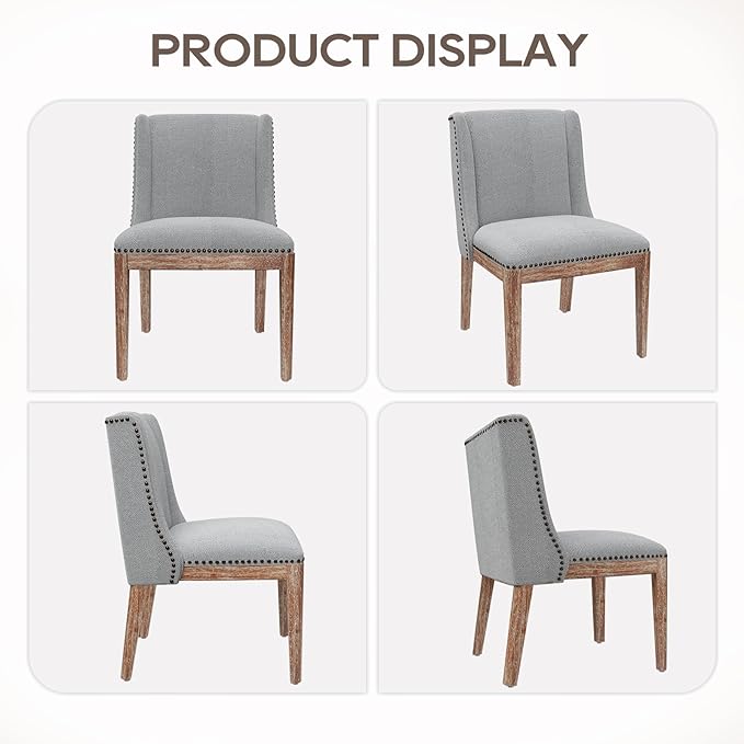Dining Chair Set of 2, Upholstered Fabric Kitchen Side Chairs with Solid Wood Legs, Comfortable Seating for Kitchen, Dining Room & Restaurant, Grey
