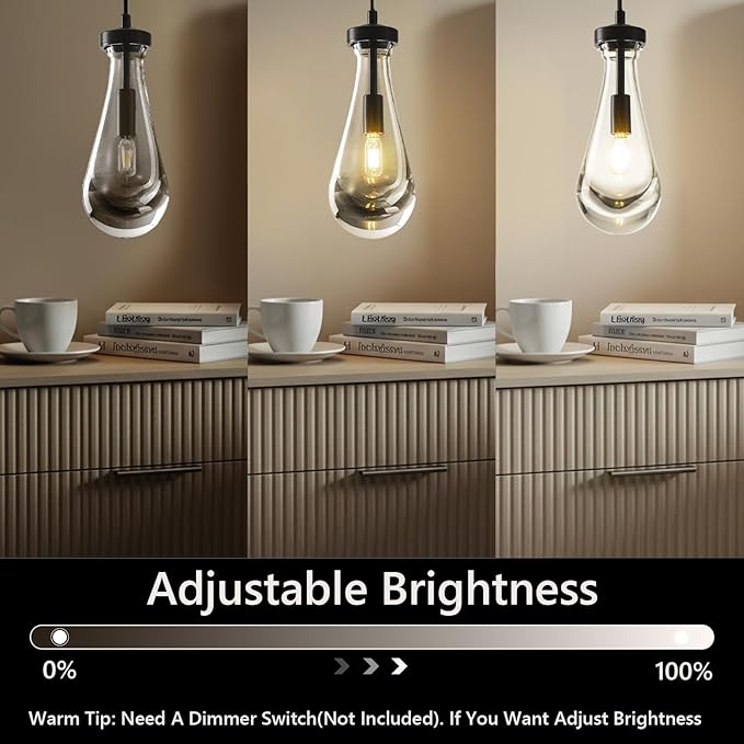 Raindrop Pendant Lights Kitchen Island Set of 3, Black Rain Pendant Island Light DimmableTeardrop Pendant Lights Dining Room Height Adjustable Glass Waterdrop Pendant Light, E12 Bulb Included