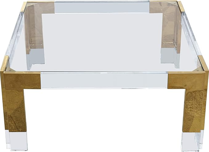Meridian Furniture Casper Collection Modern | Contemporary Glass Top Coffee Table with Sturdy Stainless Steel and Acrylic Base, 36" W x 36" D x 16.5" H, Gold