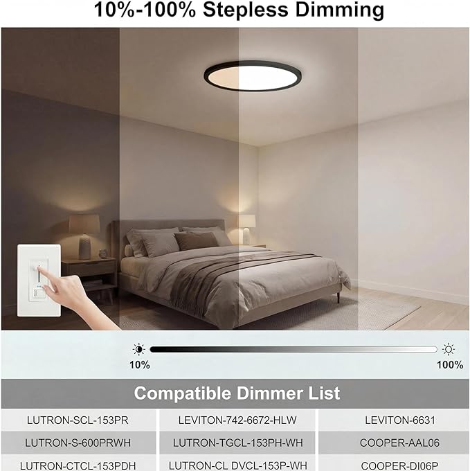 libtit 10Pack 7inch LED Flush Mount Ceiling Light, Dimmable & 5Color Temperatures (3000K-6500K), 15W Round Slim Black Light Fixture for Closet Hallway Kitchen Bathroom Laundry