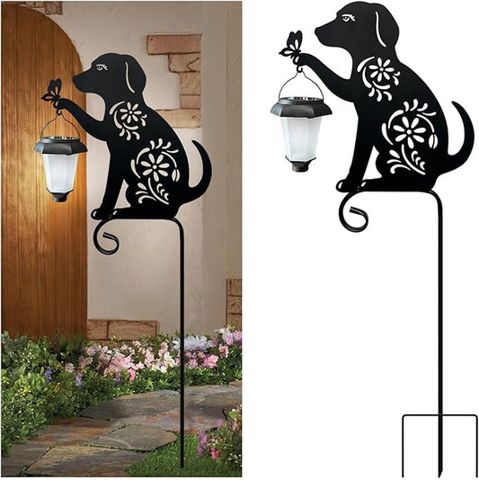 Dog Holding Solar Lantern Decorative Garden Stakes Outdoor Metal Dogs Decorative Stakes for Yard,Lawn,Patio,Pathway (Dog Decor Stakes)
