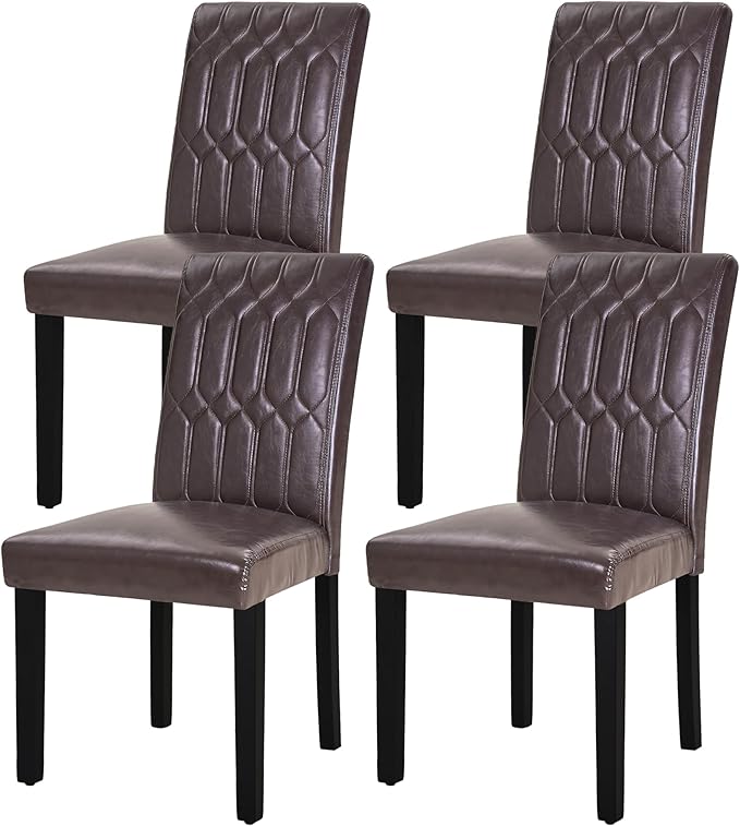 VECELO Upholstered Dining Chairs Set of 4, Modern PU Leather Accent Parsons, Solid Wood Legs w/Rubber Footpads, for Living Room Kitchen, Coffee