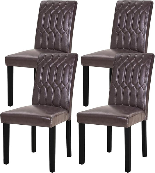 VECELO Upholstered Dining Chairs Set of 4, Modern PU Leather Accent Parsons, Solid Wood Legs w/Rubber Footpads, for Living Room Kitchen, Coffee