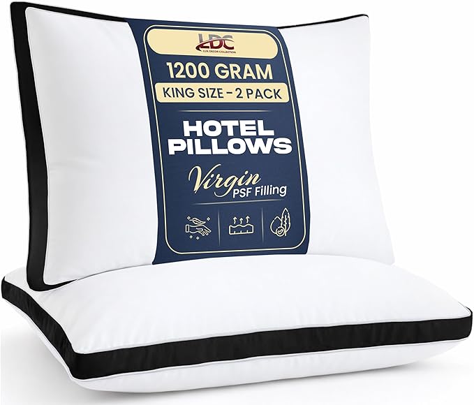LUX Décor Gusseted Style Soft Hotel Pillows Set of 2 – for Side, Stomach & Back Sleepers - Down Alternative Hotel Bed Pillows – 100% Microfiber Cover, Virgin PSF Fill – Black, King 36x18