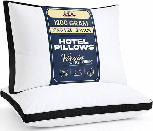 LUX Décor Gusseted Style Soft Hotel Pillows Set of 2 – for Side, Stomach & Back Sleepers - Down Alternative Hotel Bed Pillows – 100% Microfiber Cover, Virgin PSF Fill – Black, King 36x18