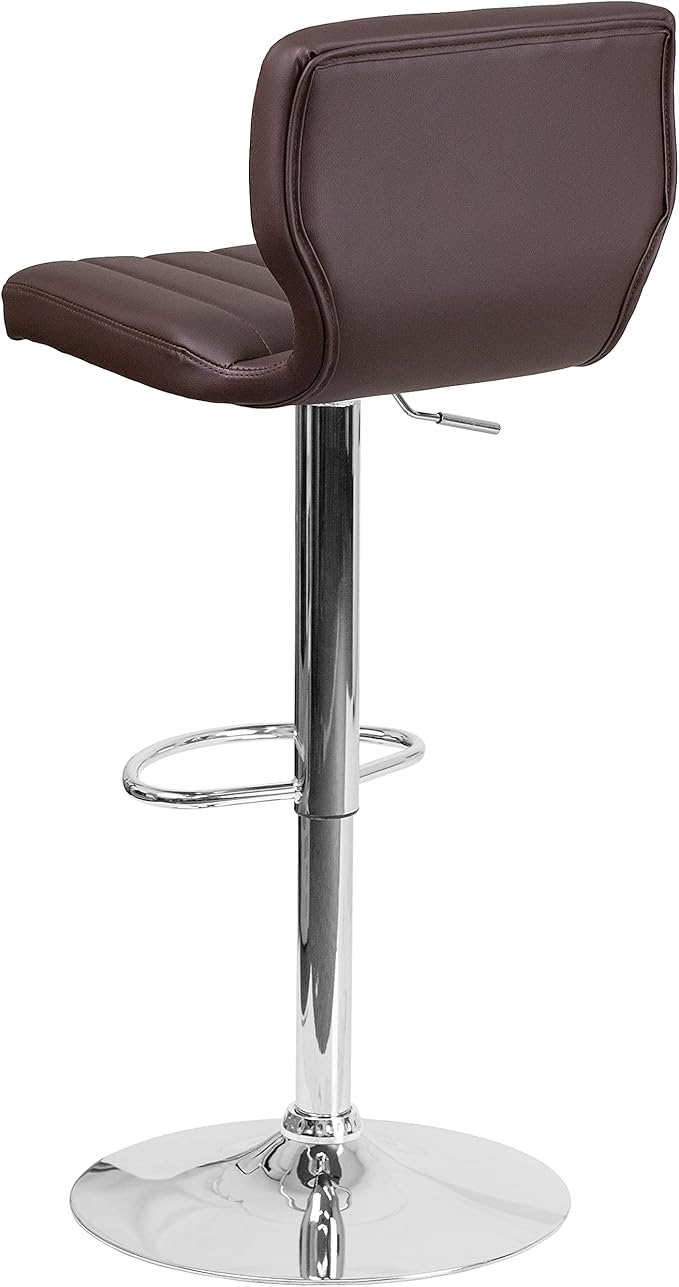 Flash Furniture Contemporary Brown Vinyl Adjustable Height Barstool with Vertical Stitch Back and Chrome Base (Pack of 1)
