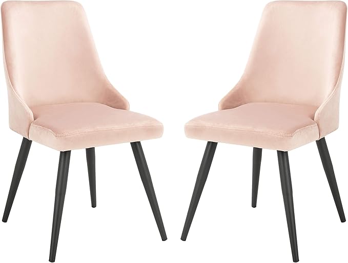 Safavieh Home Collection Zoi Blush Velvet 19-inch (Set of 2) Dining Chair, Dusty Blue/Black
