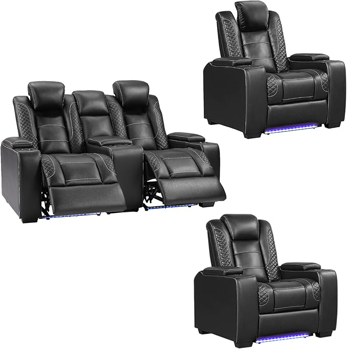 ANJ Power Recliner Sofa Set, Faux Leather Reclining Living Room Furniture Set, Included 2PCS Recliner Chair and Reclining Loveseat