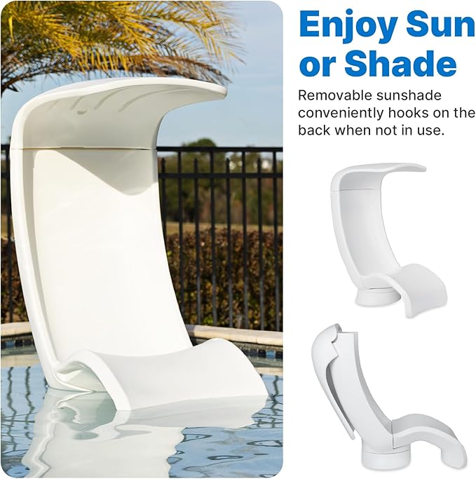 Step2 Mondello Chair with Shade, Outdoor/Indoor Waterproof Patio Furniture, Pool Lounger, Use in Pools Up to 9-Inches of Water or Poolside Ledge, Durable & Weighted, White