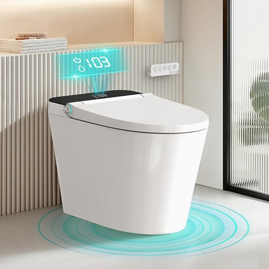 Smart Toilet with Bidet Built in Tank, Auto Open Close Lid, 12" Rough In, Heated Seat Foot Sensor, Rear & Feminine Wash Warm Water Air Dryer Self Cleaning, One-Piece Elongated (ZY695A)
