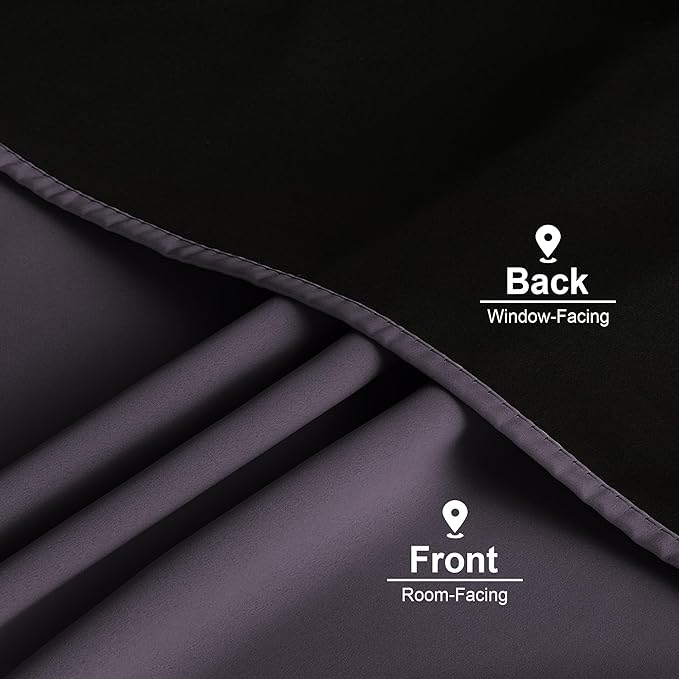 NICETOWN Purple Brown Blackout Curtain Panels, 52 x 84 Inches Rod Pocket Window Curtains with Black Liner for Nursery, Cold and Full Light Blocking Draperies, Style for Bedroom Living Room, 2 Pieces