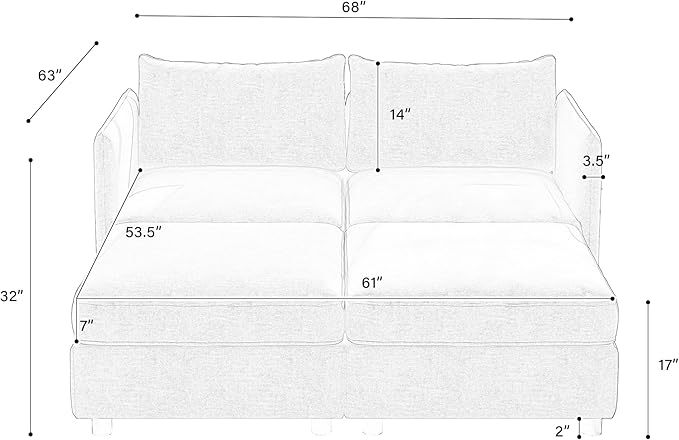 ERYE 68-Inch Loveseat Modular Sofa Deep Seat Storage Sectional Sofa Couch with Storage Ottomans,2 Seat Chenille Upholstered Love Seat Couch Convertible Lounge Sleeper Daybed for Living Room Bedroom | Space Saving