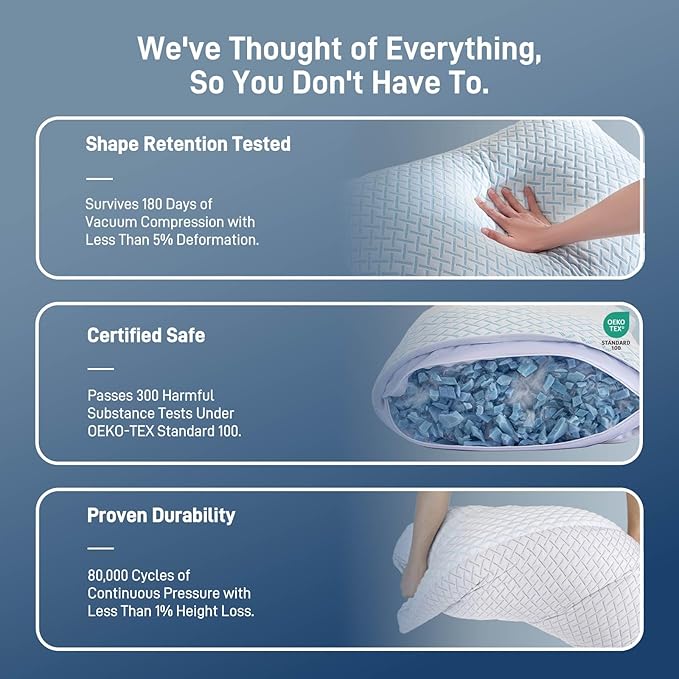 Alkyonos Shredded Memory Foam Cooling Medium Soft Bamboo Viscose Pillow King Size, Adjustable Hypoallergenic Hotel Quality Pillow for Back, Stomach and Side Sleeper, Oeko-TEX Certified