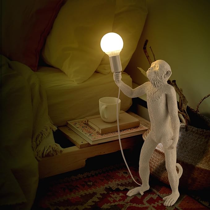 Modern Resin Standing Monkey Table Lamp,Desk Lamp,Animal Lamp,Bedside LED Light for Home Decor,Living Room, Bedroom, Home Office, Kids Room(White-Standing)