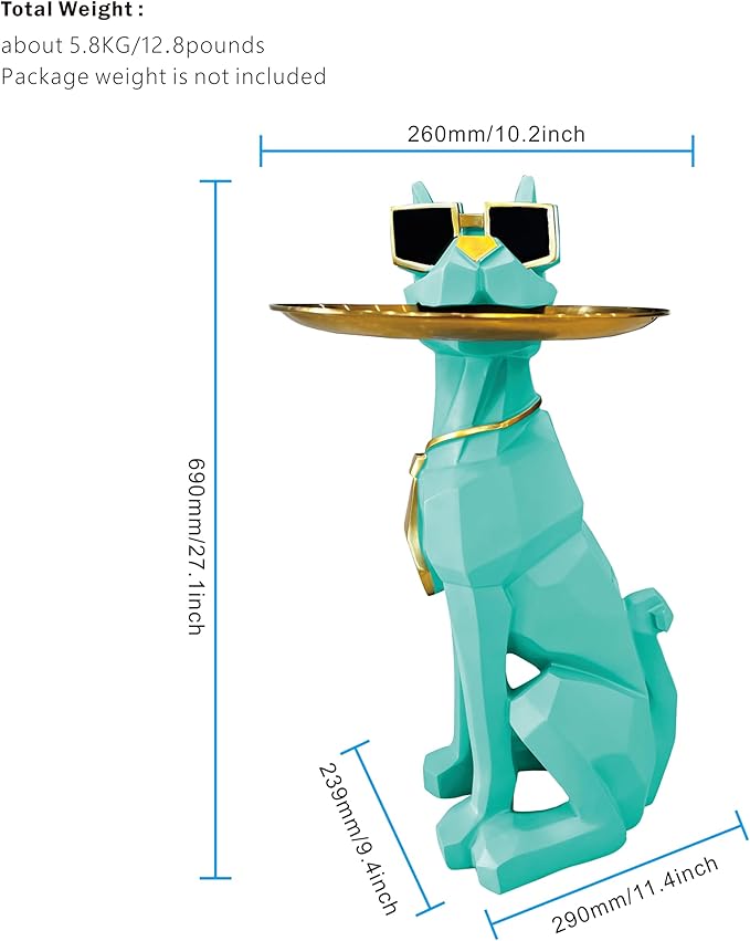 Beautiful and Elegant Decorative Pieces for Home, Dog Side Table with Tray and Storage，Dog 3D Sculpture Coffee Table Unique Home Decor (Green)