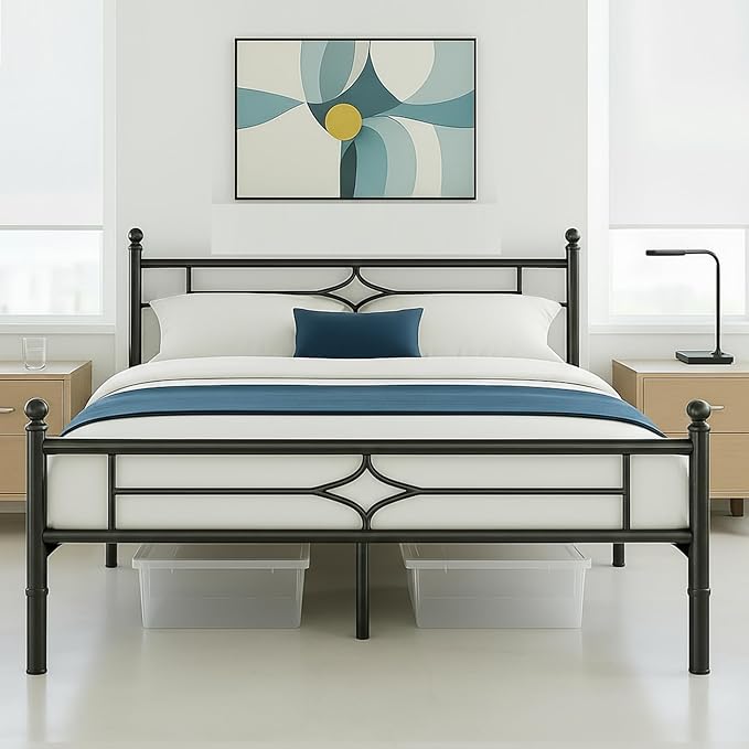 Metal Bed Frame Twin Size - 14 Inch Platform Bed Frame with Headboard/Heavy Duty Sturdy Mattress Foundation/No Box Spring Needed/Easy Assembly, Black, Twin