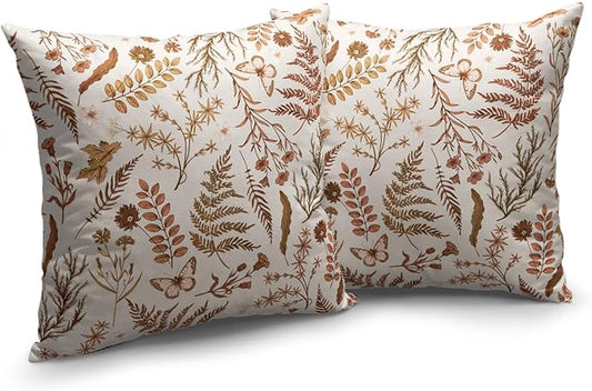 Burnt Orange Fall Floral Pillow Covers 16x16 Set of 2 Seasonal Autumn Wildflower Rustic Outdoor Throw Pillow Covers Thanksgiving Cushion Case for Farmhouse Living Room Decor