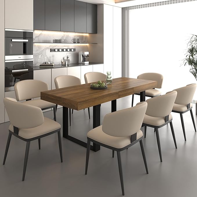 KEIKI 62.99'' to 78.7'' Extendable Dining Table, Modern Farmhouse Expandable Kitchen Table for 6-10 People, Large Wooden Conference Table