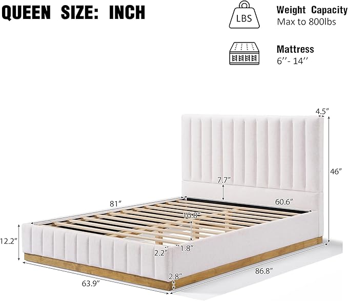 Merax Queen Bed Frame Upholstered Platform Bed with Linen Headboard, Wing Edge Design/Non-Slip and Noise-Free/Wooden Slats Support/No Box Spring Needed/Easy Assembly,King
