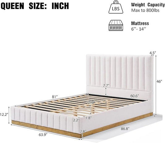 Merax Queen Bed Frame Upholstered Platform Bed with Linen Headboard, Wing Edge Design/Non-Slip and Noise-Free/Wooden Slats Support/No Box Spring Needed/Easy Assembly,King