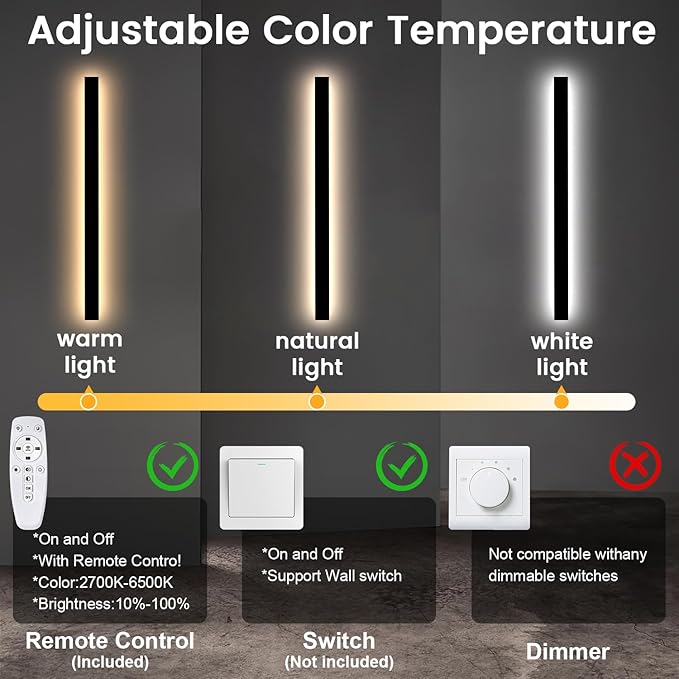 Outdoor Wall Lights for House - 2pack 92.5inch Modern Outdoor Wall Light Fixture Long Strip Wall Sconce, Dimmable Ip65 Waterproof Exterior Wall Mount Outside Garage Lights for Living Room, Porch