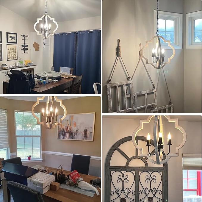 19.49'' Farmhouse Orb Chandelier, 4-Light Rustic Dining Room Light Fixture, Farmhouse Light Fixtures Adjustable Height, Hanging Pendant Lighting for Dining Room Kitchen Island Entryway Foyer